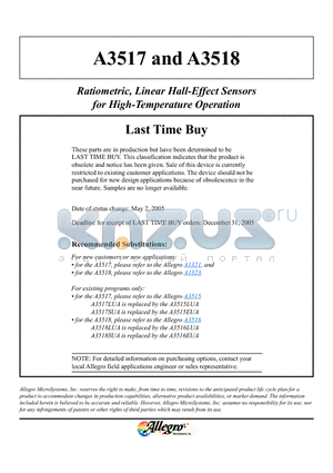 A3517LUA datasheet - RATIOMETRIC, LINEAR HALL-EFFECT SENSORS FOR HIGH-TEMPERATURE OPERATION