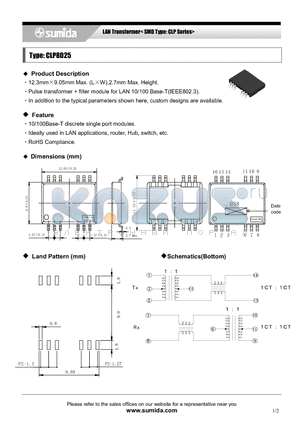 CLP8D25 datasheet - LAN Transformer