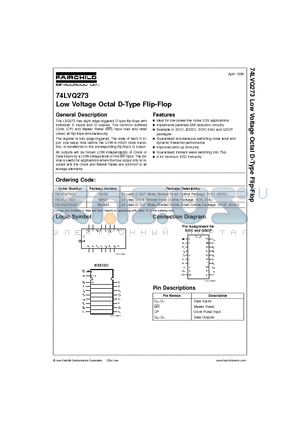 74LVQ273 datasheet - Low Voltage Octal D-Type Flip-Flop