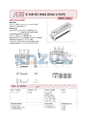 A3609MGABA2 datasheet - D-SUB IDC MALE (DUAL U-SLOT)