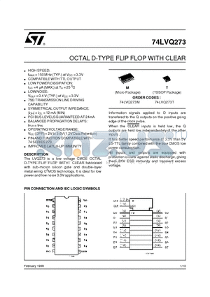 74LVQ273M datasheet - OCTAL D-TYPE FLIP FLOP WITH CLEAR