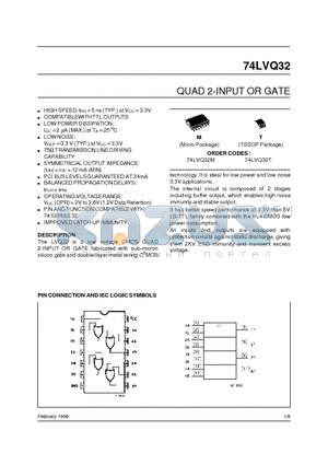 74LVQ32 datasheet - QUAD 2-INPUT OR GATE