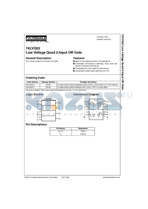 74LVQ32 datasheet - Low Voltage Quad 2-Input OR Gate