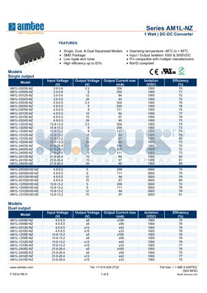 AM1L-0505DH30-NZ datasheet - 1 Watt | DC-DC Converter
