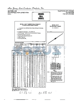 1N5997 datasheet - 500 MILLIWATT GLASS ZENER DIODES