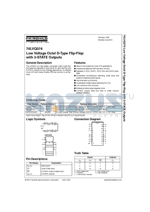 74LVQ374QSC datasheet - Low Voltage Octal D-Type Flip-Flop with 3-STATE Outputs