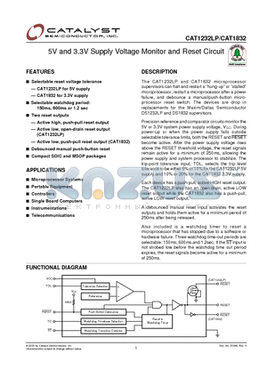 CAT1232LPZ datasheet - 5V and 3.3V Supply Voltage Monitor and Reset Circuit