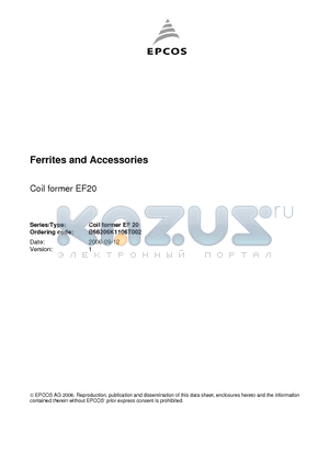 B66206K1106T002 datasheet - Ferrites and Accessories Coil former EF20