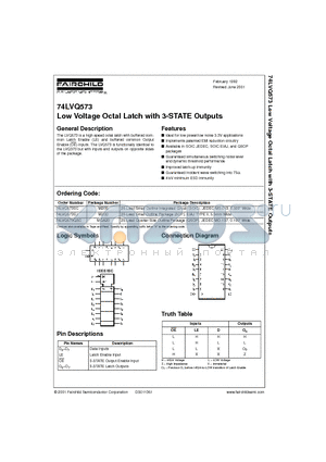 74LVQ573QSC datasheet - Low Voltage Octal Latch with 3-STATE Outputs