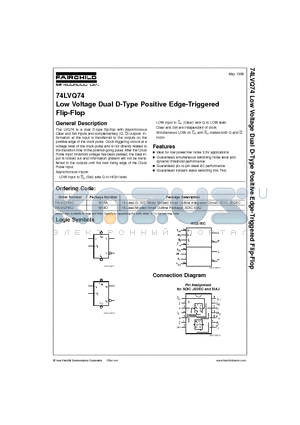 74LVQ74SC datasheet - Low Voltage Dual D-Type Positive Edge-Triggered Flip-Flop