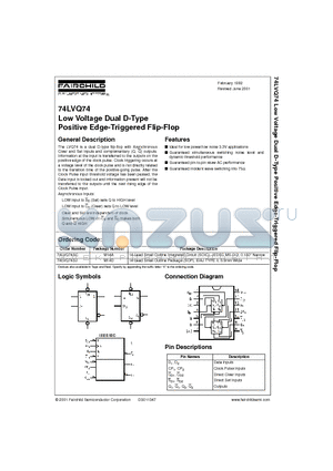 74LVQ74SC datasheet - Low Voltage Dual D-Type Positive Edge-Triggered Flip-Flop