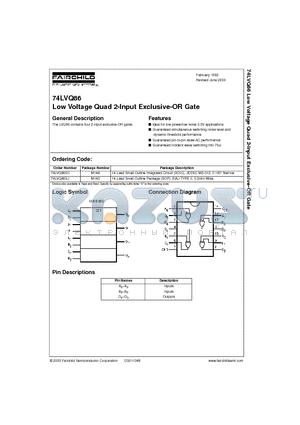 74LVQ86SC datasheet - Low Voltage Quad 2-Input Exclusive-OR Gate