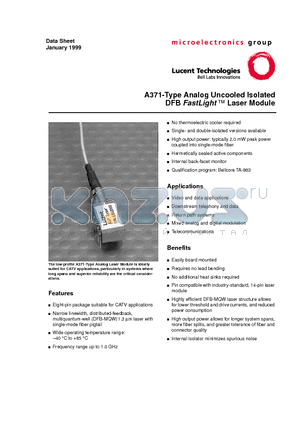 A371-24AS datasheet - A371-Type Analog Uncooled Isolated DFB FastLight  Laser Module