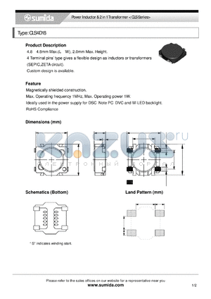 CLS4D18NP-100N datasheet - Power Inductor & 2 in 1 Transformer