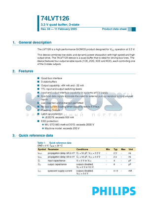 74LVT126D datasheet - 3.3 V quad buffer; 3-state