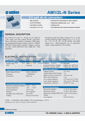 AM1L-1205D-N datasheet - 0.5 watt dc-dc converters