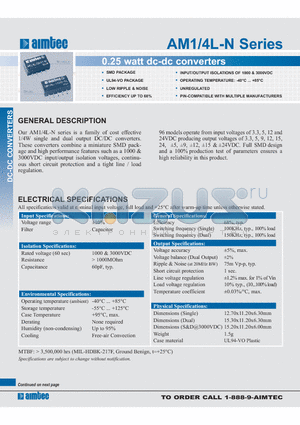 AM1L-1205D-N datasheet - 0.25 watt dc-dc converters