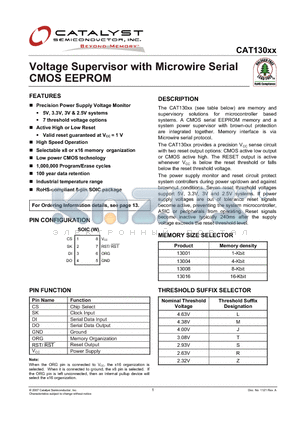 CAT130161SWI-GT3 datasheet - Voltage Supervisor with Microwire Serial CMOS EEPROM