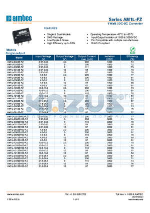 AM1L-1212D-FZ datasheet - 1 Watt | DC-DC Converter