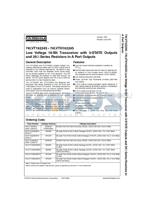 74LVT162245 datasheet - Low Voltage 16-Bit Transceiver with 3-STATE Outputs and 25ohm Series Resistors in A Port Outputs