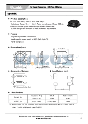 CLS62 datasheet - 2 in 1 Power Transformer < SMD Type: CLS Series>