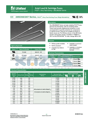 0265002.V datasheet - 265/266/267 Series, PICO^, Very Fast-Acting Fuse (High-Reliability)