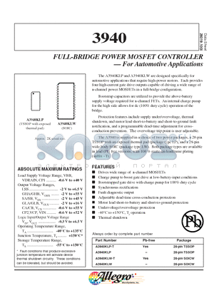 A3940KLW datasheet - FULL-BRIDGE POWER MOSFET CONTROLLER