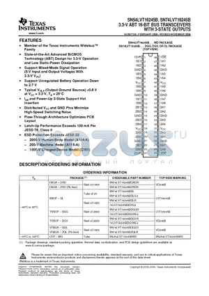 74LVT16245BDGGRE4 datasheet - 3.3-V ABT 16-BIT BUS TRANSCEIVERS WITH 3-STATE OUTPUTS