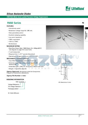 1N6041A datasheet - Silicon Avalanche Diodes - 1500 Watt Metal Axial Leaded Transient Voltage Suppressors