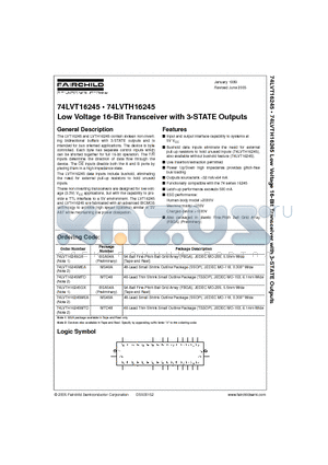 74LVT16245MEA datasheet - Low Voltage 16-Bit Transceiver with 3-STATE Outputs