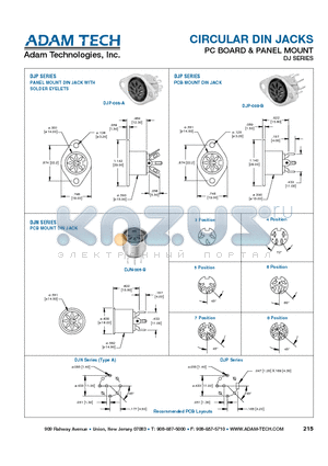 DJN-005-B datasheet - CIRCULAR DIN JACKS PC BOARD & PANEL MOUNT