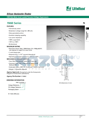 1N6051A datasheet - Silicon Avalanche Diodes - 1500 Watt Metal Axial Leaded Transient Voltage Suppressors