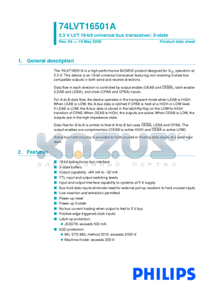 74LVT16501ADL datasheet - 3.3 V LVT 18-bit universal bus transceiver; 3-state