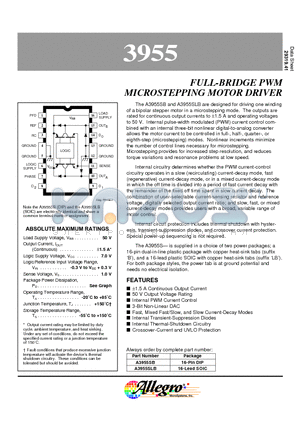 A3955SLB datasheet - FULL-BRIDGE PWM MICROSTEPPING MOTOR DRIVER