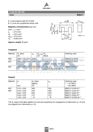 B66317-G160-X1 datasheet - E 25/13/7 (EF 25) Core