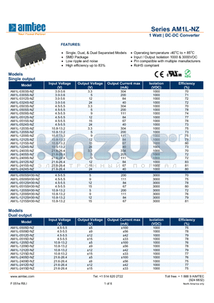 AM1L-NZ_13 datasheet - 1 Watt | DC-DC Converter