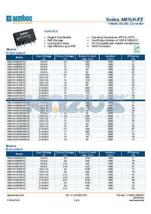 AM1LH-0512D-FZ datasheet - 1 Watt | DC-DC Converter