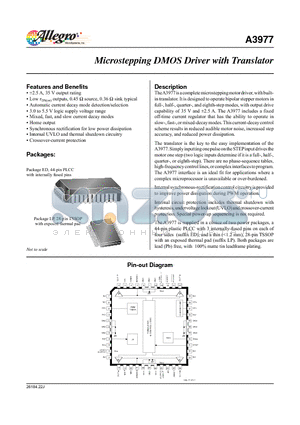 A3977 datasheet - Microstepping DMOS Driver with Translator