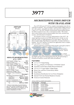 A3977KED datasheet - MICROSTEPPING DMOS DRIVER WITH TRANSLATOR