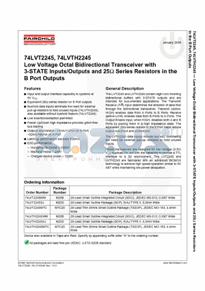 74LVT2245SJ_08 datasheet - Low Voltage Octal Bidirectional Transceiver with 3-STATE Inputs/Outputs and 25 B Port Outputs