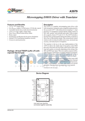 A3979SLP-T datasheet - Microstepping DMOS Driver with Translator