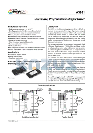 A3981 datasheet - Automotive, Programmable Stepper Driver