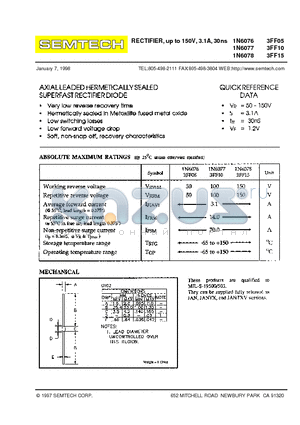 1N6077 datasheet - RECTIFIER, up to 150V, 3.1A, 30ns