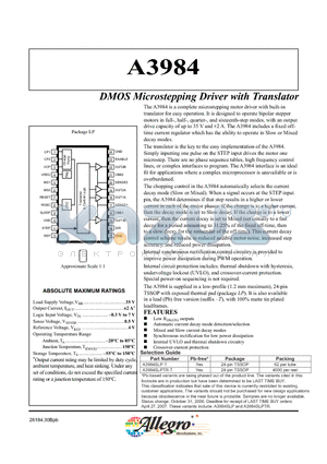 A3984 datasheet - DMOS Microstepping Driver with Translator