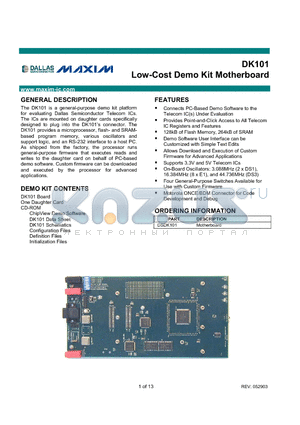 DK101 datasheet - Low-Cost Demo Kit Motherboard