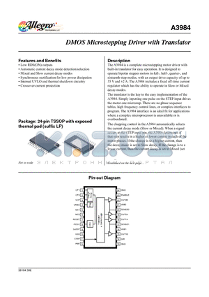 A3984 datasheet - DMOS Microstepping Driver with Translator