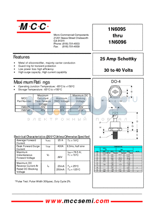1N6095 datasheet - 25 Amp Schottky 30 to 40 Volts