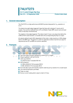 74LVT273BQ datasheet - 3.3 V octal D-type flip-flop