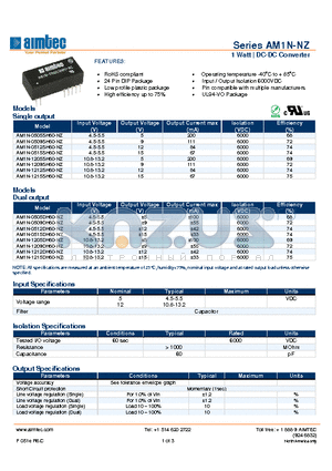 AM1N-NZ datasheet - 1 Watt | DC-DC Converter