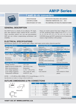 AM1P-0505D datasheet - 1 watt dc-dc converters